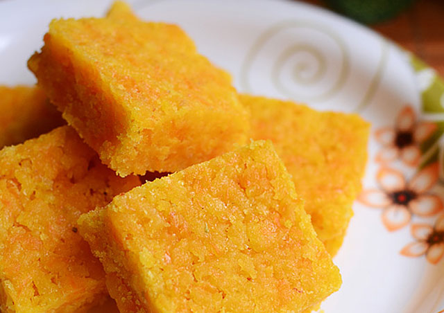 Carrot and almond barfi Recipe in Telugu and English