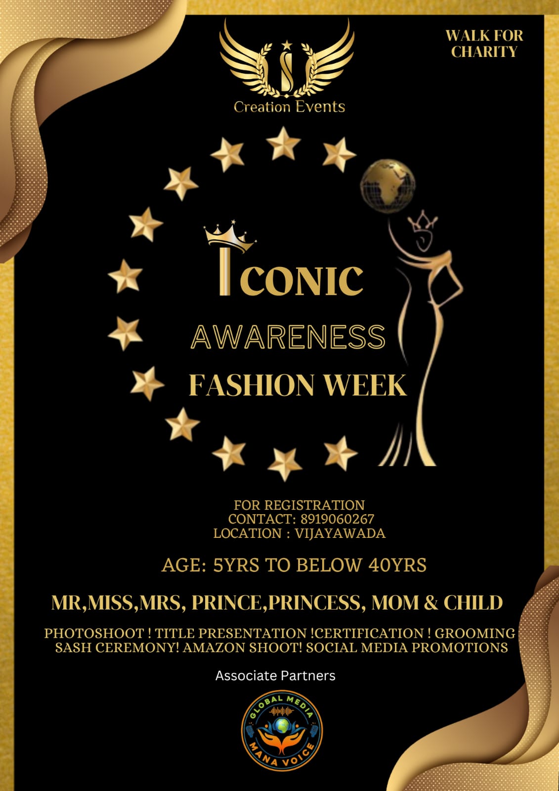 ICONIC AWARENESS FASHION WEEK | Walk For Charity  | For Registrationj - 8919060267 | Vijayawada | Event By i Creation Events | Mana Voice Fashions 