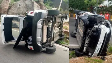 A car accident in Jubilee Hills where the car hit the divider at high speed