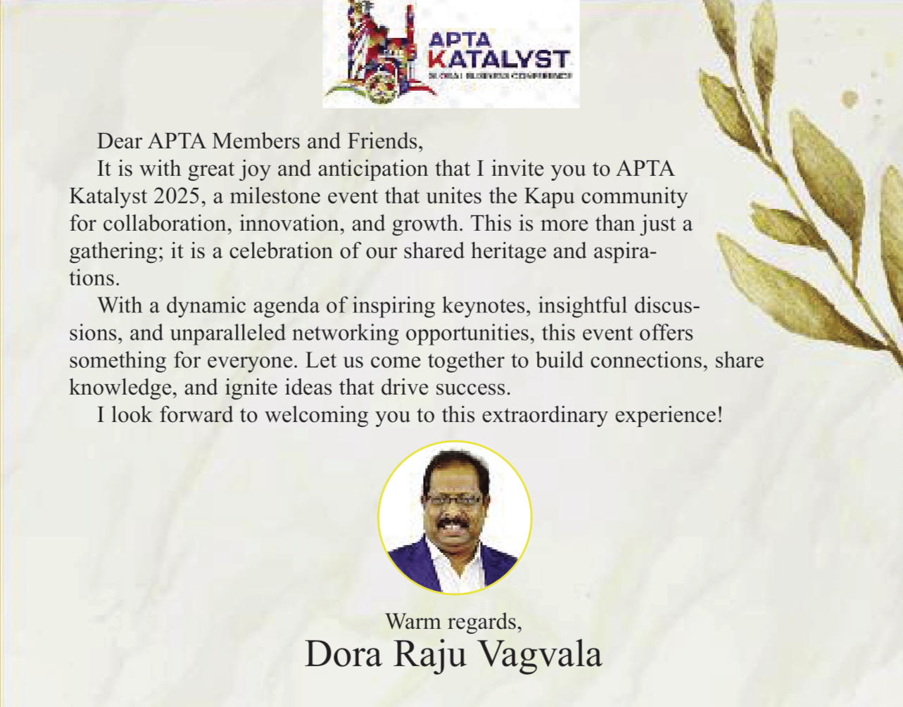 Welcome to APTA Katalyst 2025 – A Celebration of Collaboration and Growth-Dora Raju Vagvala