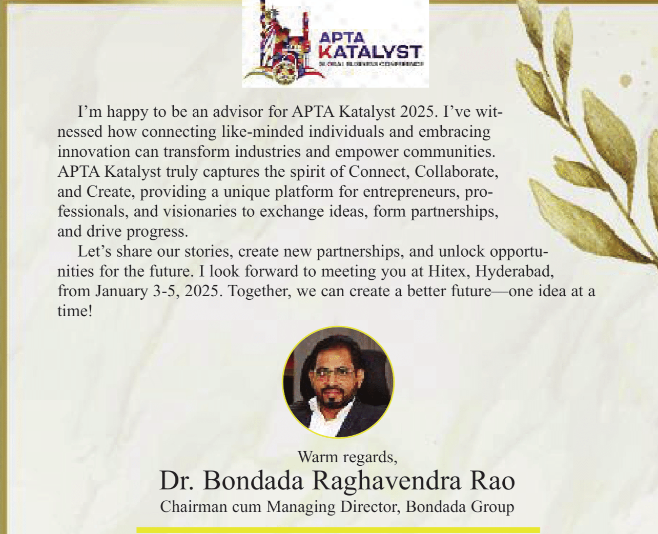 APTA Katalyst 2025: Dr. Bondada Raghavendra Rao’s Message on Innovation & Collaboration