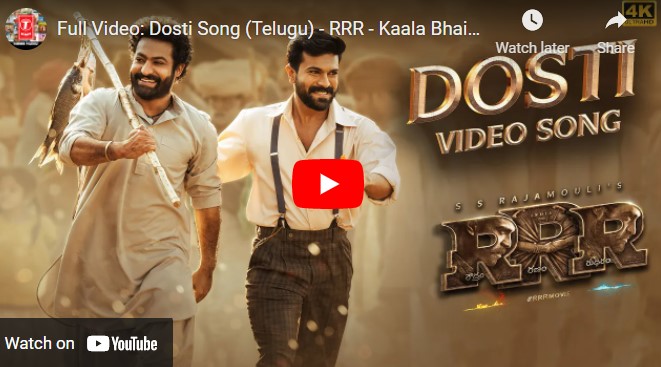 Full Video: Dosti Song (Telugu) - RRR - Kaala Bhairava MM Keeravaani | NTR Ram Charan | SS Rajamouli