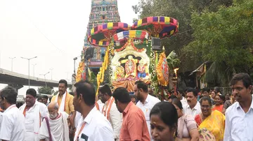 On the occasion of full moon devotees thronged to see Durgamma in a glorious circumambulation of Indrakiladri Giri