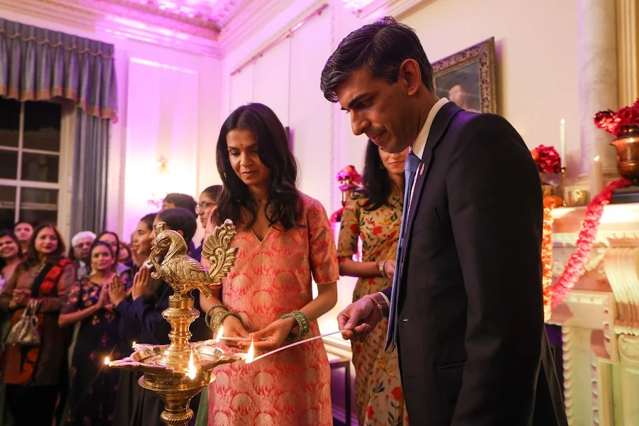 The Prime Minister of the United Kingdom joins in Diwali celebrations with the Hindu community members