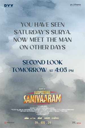 The second look of Nani from Saripodha Sanivaaram will be released tomorrow.